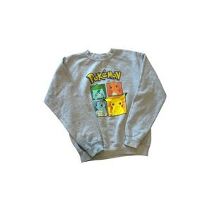 Vintage Pokemon Starter Crewneck Sweatshirt Pikachu Bulbasaur Boys Large Gray
